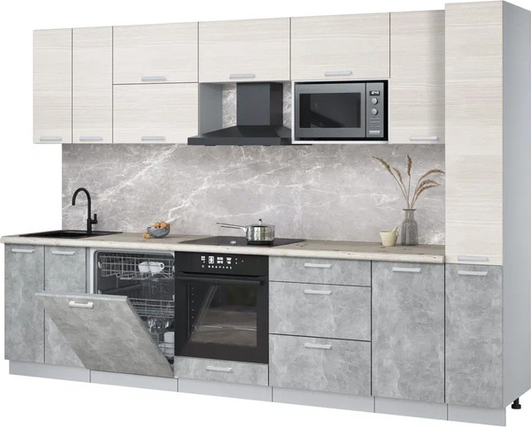 Изображение товара Кухонный гарнитур Интерлиния Мила Лайт 3.1-ПМ2 (вудлайн кремовый/бетон/бискайская сосна)