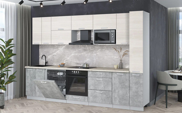 Изображение товара Кухонный гарнитур Интерлиния Мила Лайт 3.1-ПМ2 (вудлайн кремовый/бетон/бискайская сосна)