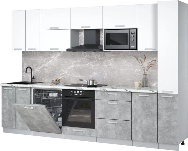 Изображение товара Кухонный гарнитур Интерлиния Мила Лайт 3.1-ПМ2 (белый платинум/бетон/белый гранит)