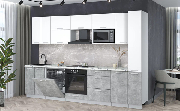 Изображение товара Кухонный гарнитур Интерлиния Мила Лайт 3.1-ПМ2 (белый платинум/бетон/белый гранит)