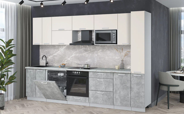 Изображение товара Кухонный гарнитур Интерлиния Мила Лайт 3.1-ПМ2 (персидский жемчуг/бетон/серый каспий)