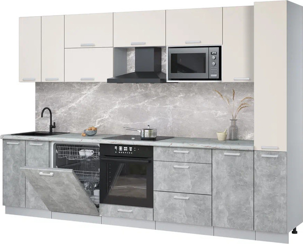 Изображение товара Кухонный гарнитур Интерлиния Мила Лайт 3.1-ПМ2 (персидский жемчуг/бетон/серый каспий)