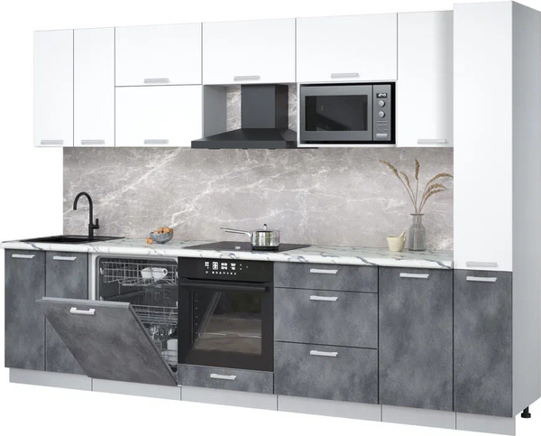 Изображение товара Кухонный гарнитур Интерлиния Мила Лайт 3.1-ПМ2 (белый платинум/бетон портленд/белый гранит)