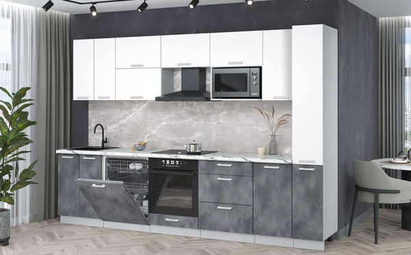 Изображение товара Кухонный гарнитур Интерлиния Мила Лайт 3.1-ПМ2 (белый платинум/бетон портленд/белый гранит)