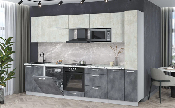 Изображение товара Кухонный гарнитур Интерлиния Мила Лайт 3.1-ПМ2 (бетон лайт/бетон портленд/белый гранит)