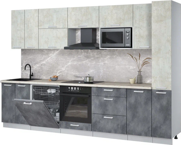 Изображение товара Кухонный гарнитур Интерлиния Мила Лайт 3.1-ПМ2 (бетон лайт/бетон портленд/бискайская сосна)