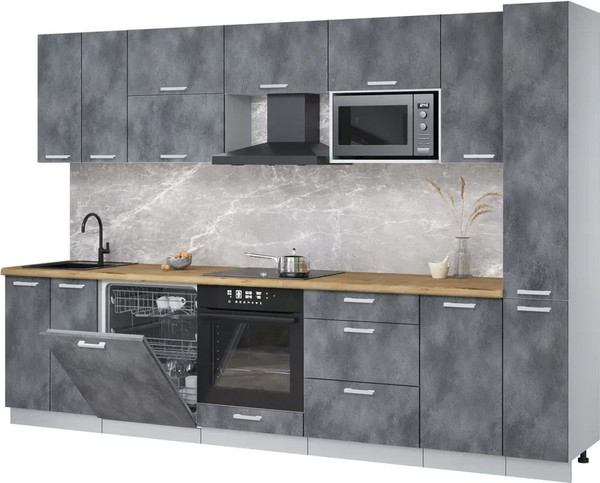 Изображение товара Кухонный гарнитур Интерлиния Мила Лайт 3.1-ПМ2 (бетон портленд/бетон портленд/дуб бунратти)