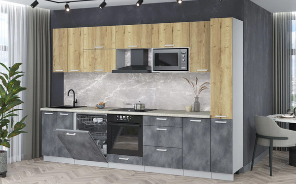 Изображение товара Кухонный гарнитур Интерлиния Мила Лайт 3.1-ПМ2 (дуб золотой/бетон портленд/опал светлый)