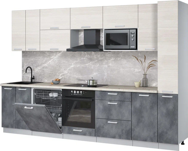 Изображение товара Кухонный гарнитур Интерлиния Мила Лайт 3.1-ПМ2 (вудлайн кремовый/бетон портленд/бискайская сосна)