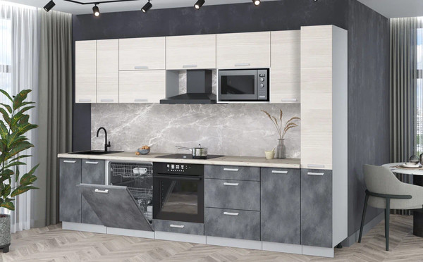 Изображение товара Кухонный гарнитур Интерлиния Мила Лайт 3.1-ПМ2 (вудлайн кремовый/бетон портленд/бискайская сосна)