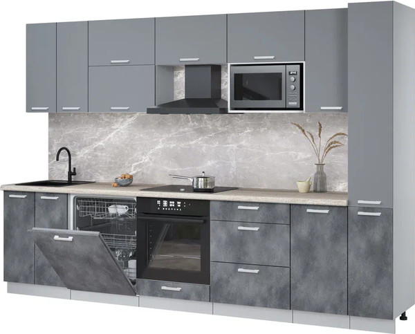 Изображение товара Кухонный гарнитур Интерлиния Мила Лайт 3.1-ПМ2 (серебро/бетон портленд/травертин серый)