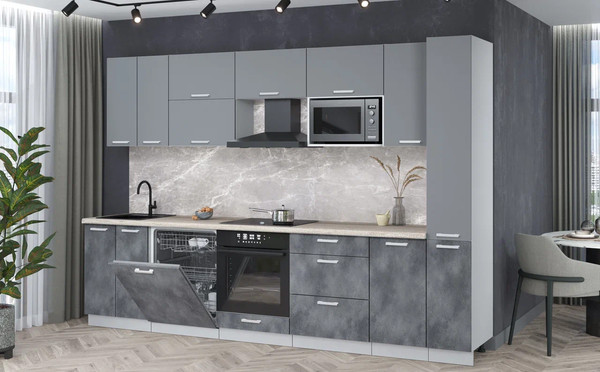 Изображение товара Кухонный гарнитур Интерлиния Мила Лайт 3.1-ПМ2 (серебро/бетон портленд/травертин серый)