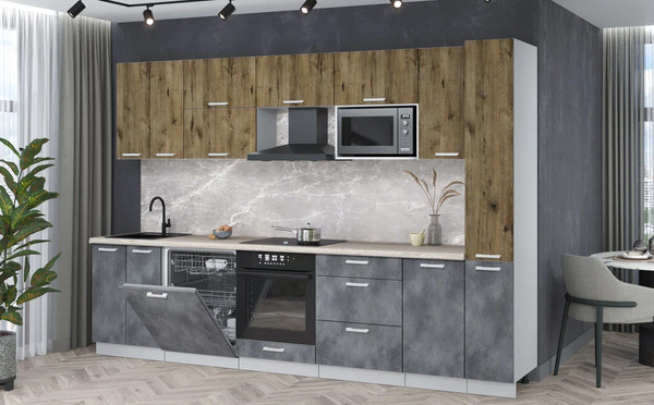 Изображение товара Кухонный гарнитур Интерлиния Мила Лайт 3.1-ПМ2 (дуб веллингтон/бетон портленд/травертин серый)