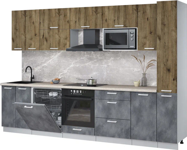 Изображение товара Кухонный гарнитур Интерлиния Мила Лайт 3.1-ПМ2 (дуб веллингтон/бетон портленд/травертин серый)