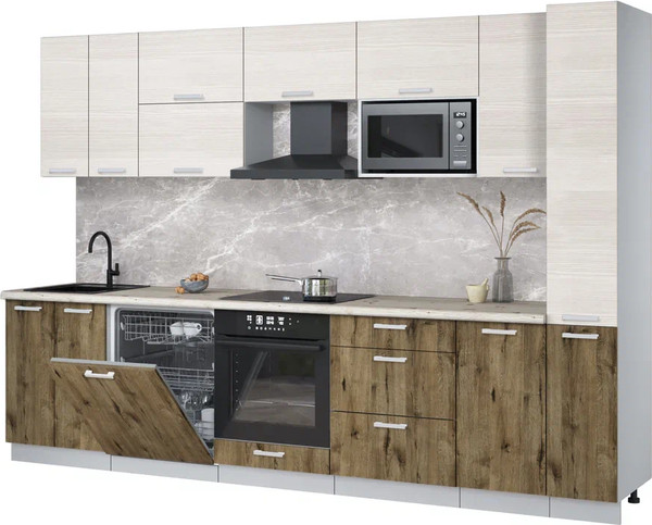 Изображение товара Кухонный гарнитур Интерлиния Мила Лайт 3.1-ПМ2 (вудлайн кремовый/дуб веллингтон/бискайская сосна)