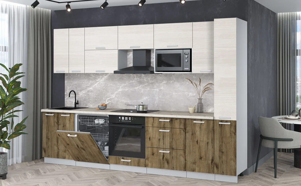 Изображение товара Кухонный гарнитур Интерлиния Мила Лайт 3.1-ПМ2 (вудлайн кремовый/дуб веллингтон/бискайская сосна)