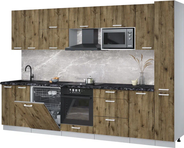 Изображение товара Кухонный гарнитур Интерлиния Мила Лайт 3.1-ПМ2 (дуб веллингтон/дуб веллингтон/кастилло темный)