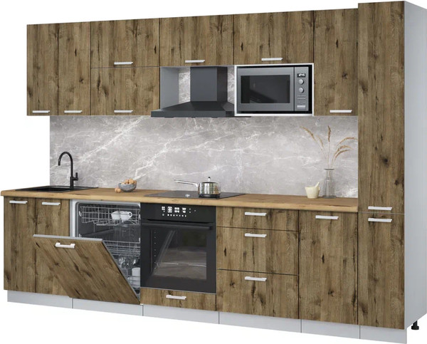 Изображение товара Кухонный гарнитур Интерлиния Мила Лайт 3.1-ПМ2 (дуб веллингтон/дуб веллингтон/дуб бунратти)