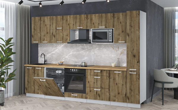 Изображение товара Кухонный гарнитур Интерлиния Мила Лайт 3.1-ПМ2 (дуб веллингтон/дуб веллингтон/дуб бунратти)