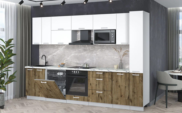 Изображение товара Кухонный гарнитур Интерлиния Мила Лайт 3.1-ПМ2 (белый платинум/дуб веллингтон/белый гранит)