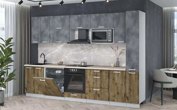 Изображение товара Кухонный гарнитур Интерлиния Мила Лайт 3.1-ПМ2 (бетон портленд/дуб веллингтон/травертин серый)