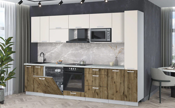 Изображение товара Кухонный гарнитур Интерлиния Мила Лайт 3.1-ПМ2 (персидский жемчуг/дуб веллингтон/серый каспий)