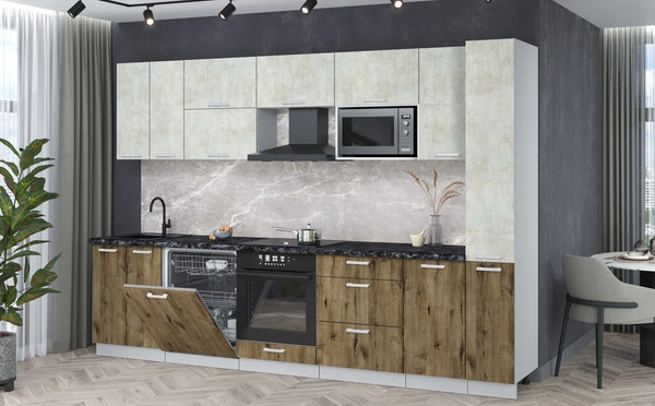 Изображение товара Кухонный гарнитур Интерлиния Мила Лайт 3.1-ПМ2 (бетон лайт/дуб веллингтон/кастилло темный)