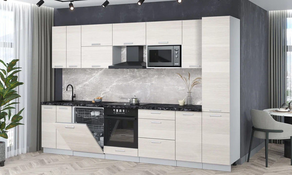 Изображение товара Кухонный гарнитур Интерлиния Мила Лайт 3.2-ПМ2 (вудлайн кремовый/вудлайн кремовый/кастилло темный)