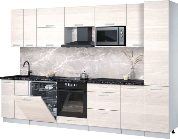 Изображение товара Кухонный гарнитур Интерлиния Мила Лайт 3.2-ПМ2 (вудлайн кремовый/вудлайн кремовый/кастилло темный)