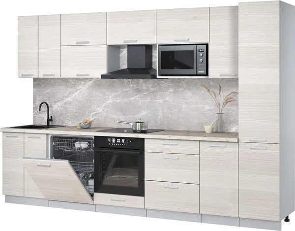 Изображение товара Кухонный гарнитур Интерлиния Мила Лайт 3.2-ПМ2 (вудлайн кремовый/вудлайн кремовый/бискайская сосна)