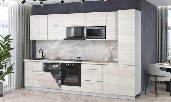 Изображение товара Кухонный гарнитур Интерлиния Мила Лайт 3.2-ПМ2 (вудлайн кремовый/вудлайн кремовый/бискайская сосна)