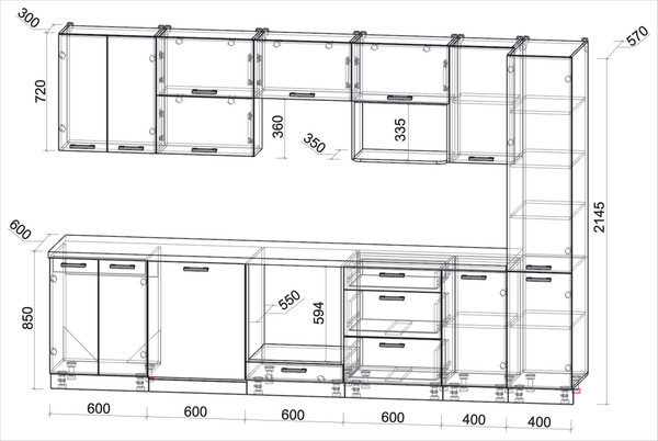 Изображение товара Кухонный гарнитур Интерлиния Мила Лайт 3.2-ПМ2 (белый платинум/белый платинум/дуб бунратти)