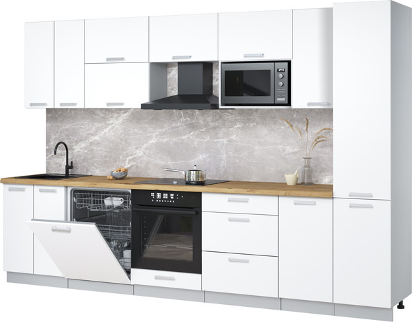 Изображение товара Кухонный гарнитур Интерлиния Мила Лайт 3.2-ПМ2 (белый платинум/белый платинум/дуб бунратти)