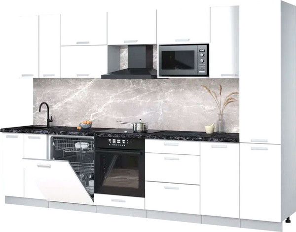 Изображение товара Кухонный гарнитур Интерлиния Мила Лайт 3.2-ПМ2 (белый платинум/белый платинум/кастилло темный)