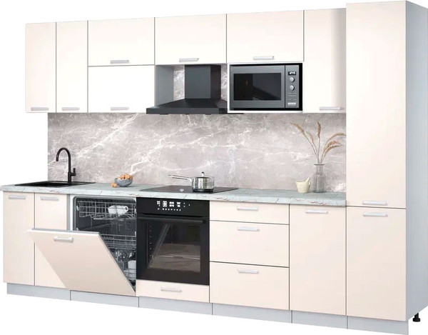 Изображение товара Кухонный гарнитур Интерлиния Мила Лайт 3.2-ПМ2 (персидский жемчуг/персидский жемчуг/серый каспий)