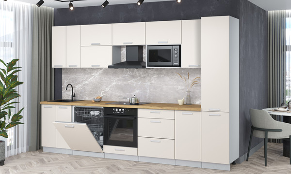 Изображение товара Кухонный гарнитур Интерлиния Мила Лайт 3.2-ПМ2 (персидский жемчуг/персидский жемчуг/дуб бунратти)