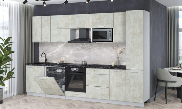 Изображение товара Кухонный гарнитур Интерлиния Мила Лайт 3.2-ПМ2 (бетон лайт/бетон лайт/кастилло темный)