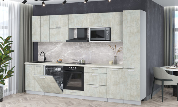 Изображение товара Кухонный гарнитур Интерлиния Мила Лайт 3.2-ПМ2 (бетон лайт/бетон лайт/опал светлый)