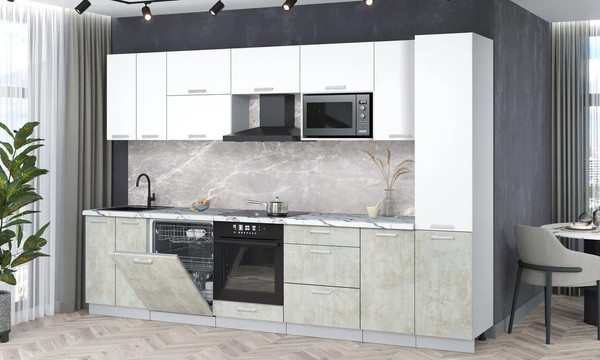 Изображение товара Кухонный гарнитур Интерлиния Мила Лайт 3.2-ПМ2 (белый платинум/бетон лайт/белый гранит)