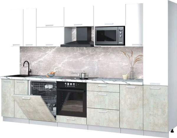 Изображение товара Кухонный гарнитур Интерлиния Мила Лайт 3.2-ПМ2 (белый платинум/бетон лайт/белый гранит)