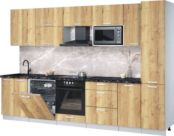 Изображение товара Кухонный гарнитур Интерлиния Мила Лайт 3.2-ПМ2 (дуб золотой/дуб золотой/кастилло темный)