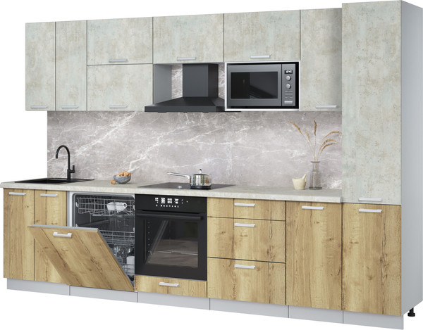 Изображение товара Кухонный гарнитур Интерлиния Мила Лайт 3.2-ПМ2 (бетон лайт/дуб золотой/опал светлый)