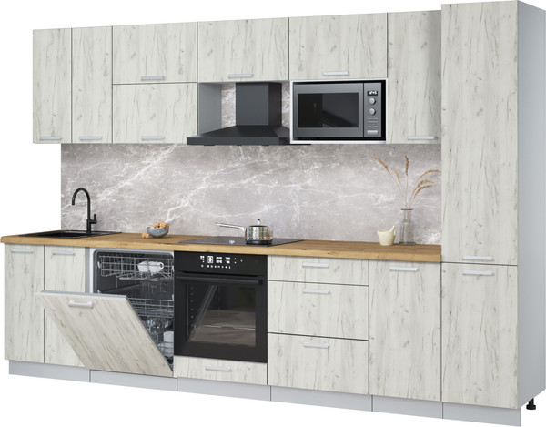 Изображение товара Кухонный гарнитур Интерлиния Мила Лайт 3.2-ПМ2 (дуб белый/дуб белый/дуб бунратти)