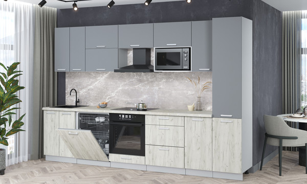 Изображение товара Кухонный гарнитур Интерлиния Мила Лайт 3.2-ПМ2 (серебро/дуб белый/опал светлый)