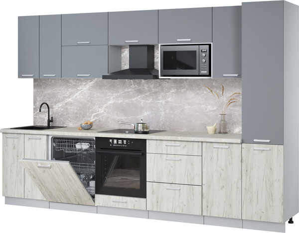 Изображение товара Кухонный гарнитур Интерлиния Мила Лайт 3.2-ПМ2 (серебро/дуб белый/опал светлый)