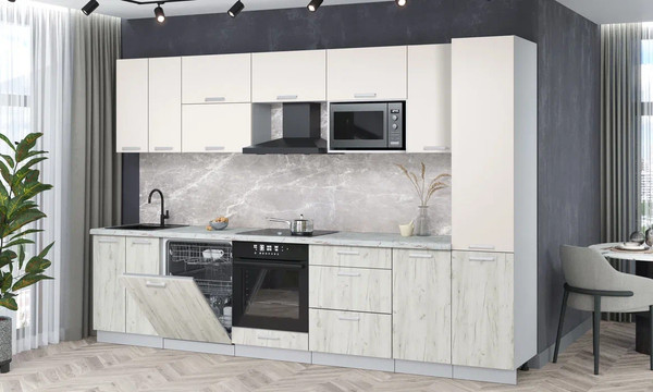 Изображение товара Кухонный гарнитур Интерлиния Мила Лайт 3.2-ПМ2 (персидский жемчуг/дуб белый/серый каспий)