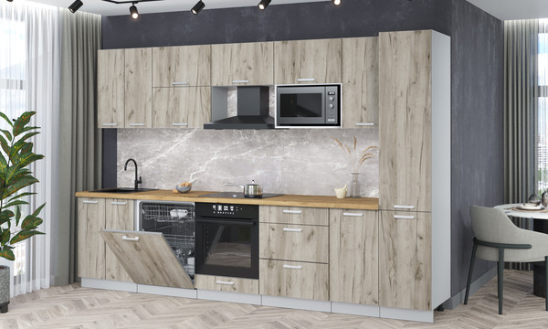 Изображение товара Кухонный гарнитур Интерлиния Мила Лайт 3.2-ПМ2 (дуб серый/дуб серый/дуб бунратти)