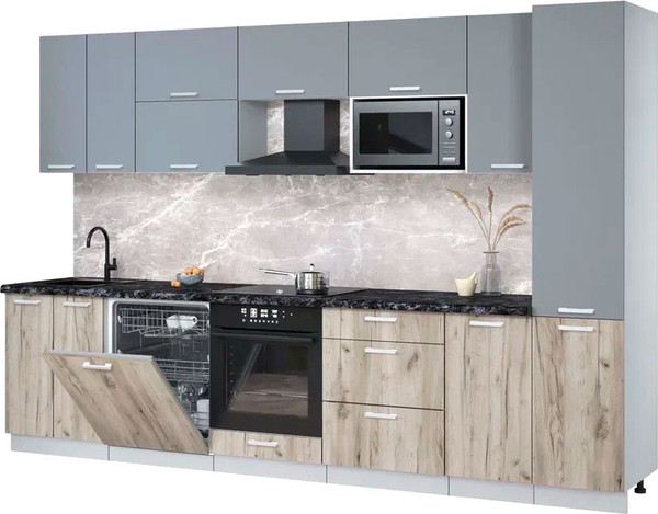 Изображение товара Кухонный гарнитур Интерлиния Мила Лайт 3.2-ПМ2 (серебро/дуб серый/кастилло темный)