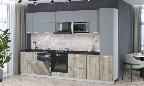 Изображение товара Кухонный гарнитур Интерлиния Мила Лайт 3.2-ПМ2 (серебро/дуб серый/кастилло темный)