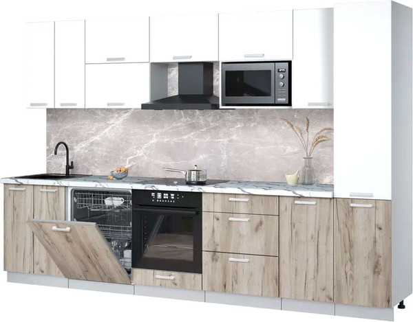 Изображение товара Кухонный гарнитур Интерлиния Мила Лайт 3.2-ПМ2 (белый платинум/дуб серый/белый гранит)